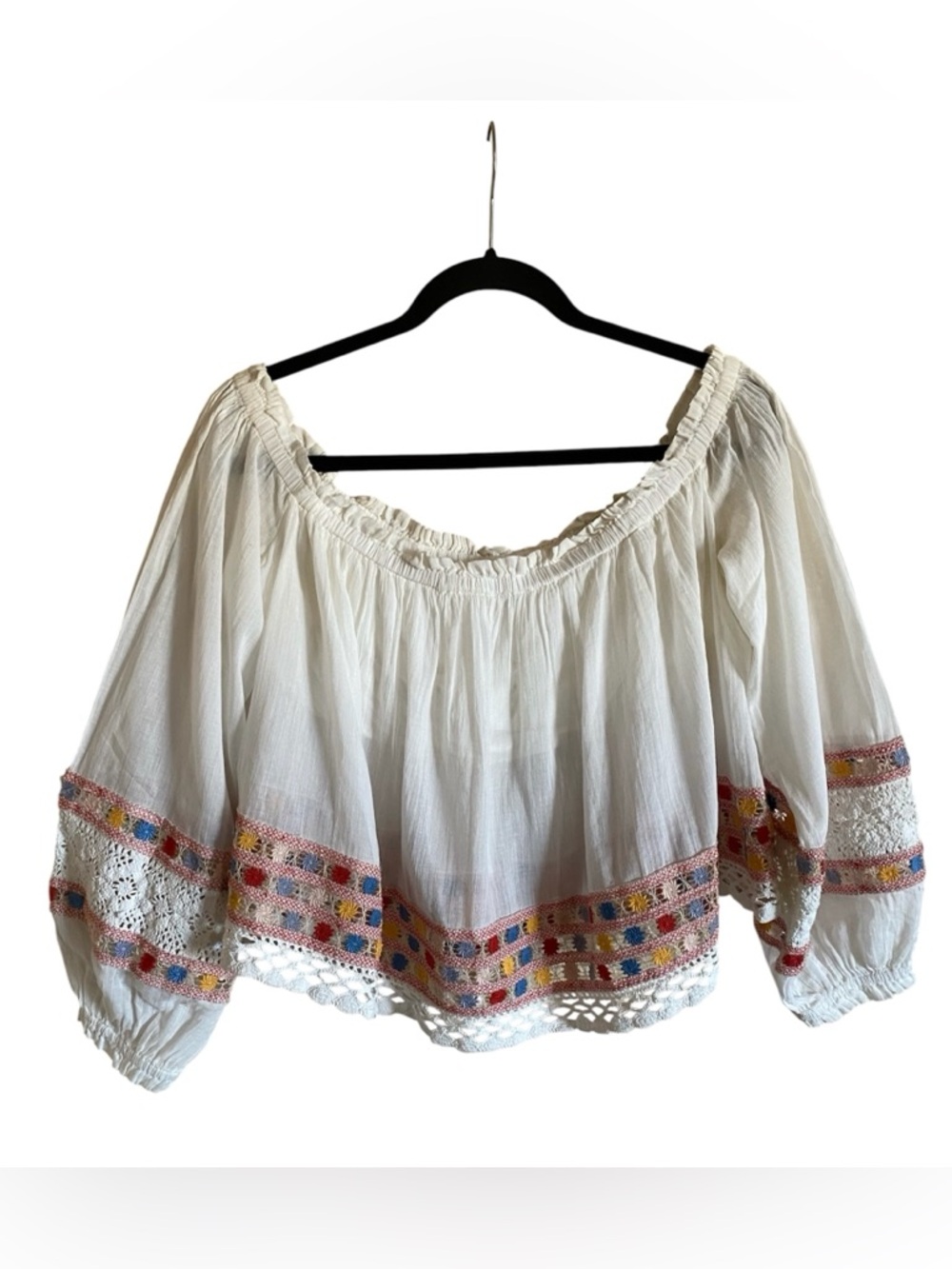 Women’s FREE PEOPLE Crochet Lace On or Off Shoulder Peasant Boho Top Small
